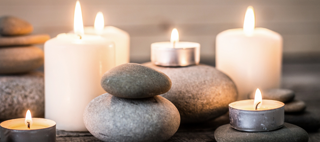 Lighted candles set the mood for an in-home spa.