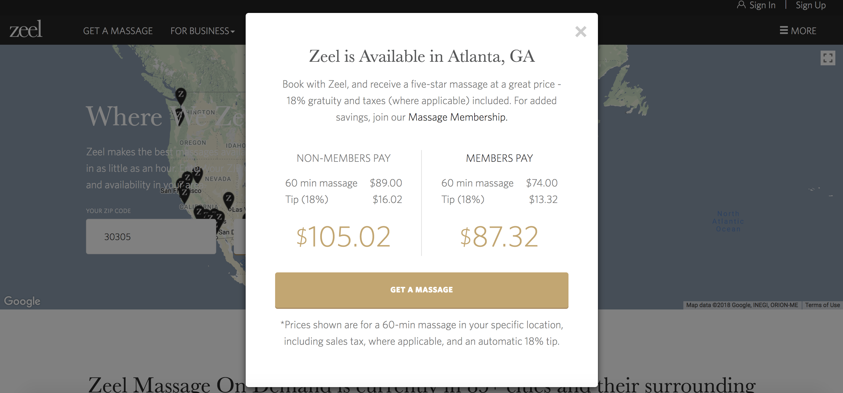 Massage Membership Zeel in Atlanta Georgia