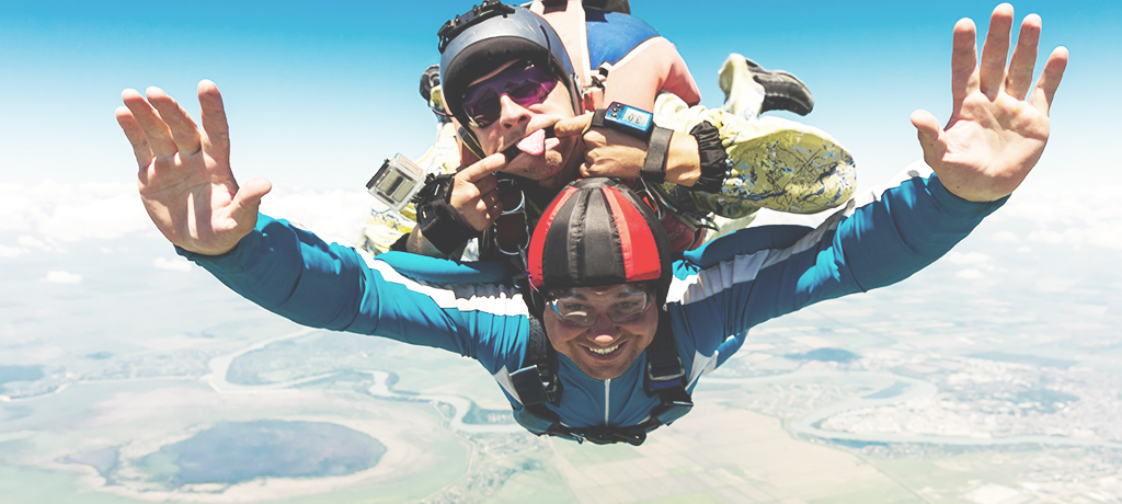 Skydiving friends at a bachelor party