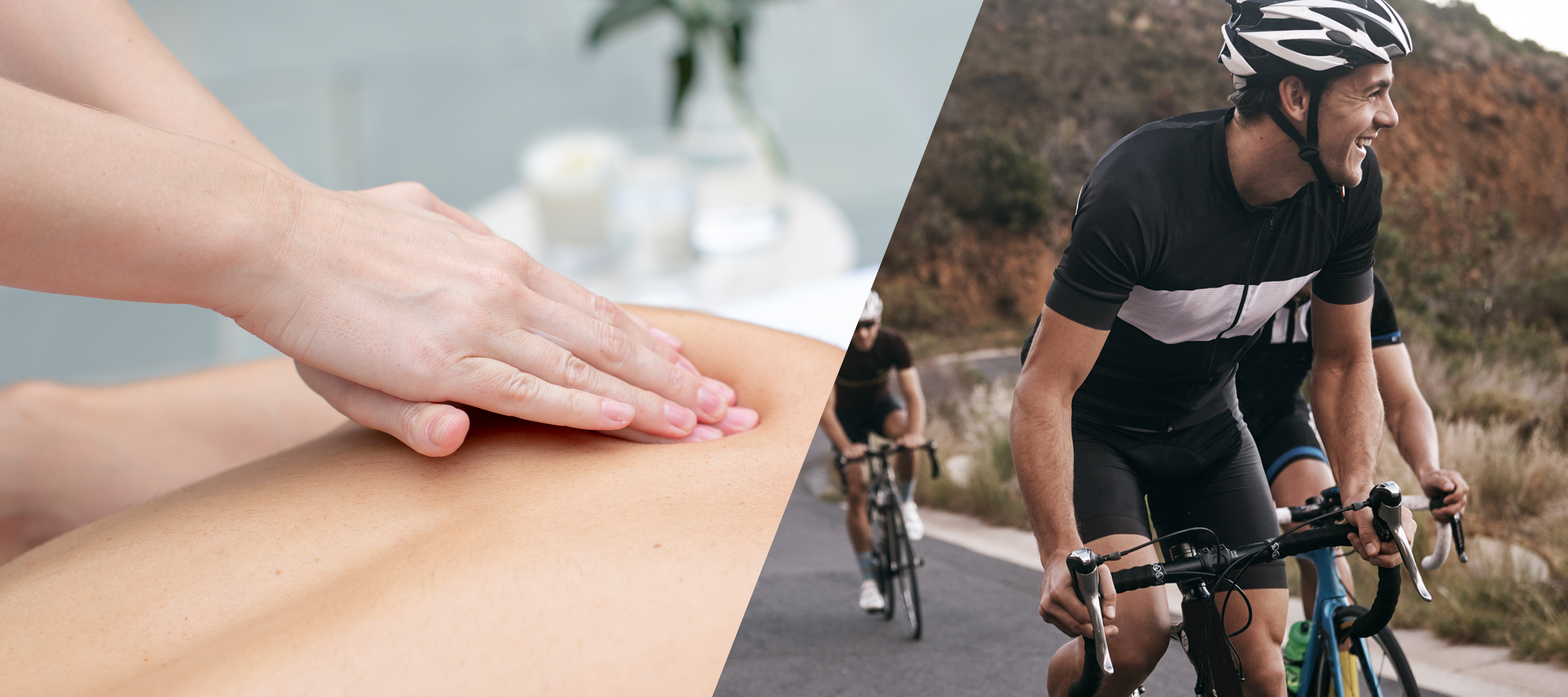 A person getting a sports massage after their long bike ride.