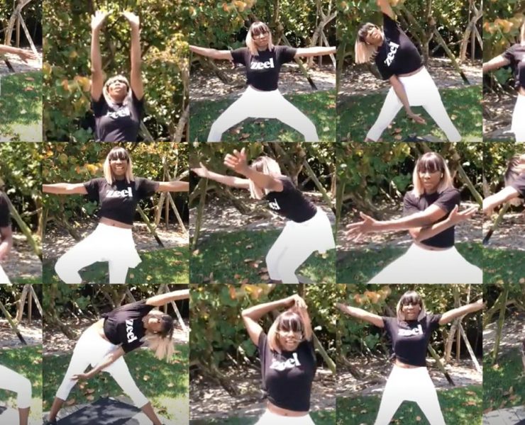 A montage of Venus Williams during her stretching session.