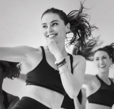 Mahri Relin in the middl;e of a workout session.