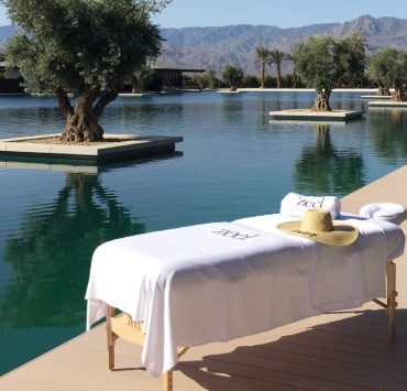 A massage table sitting outdoors for the patient's session.