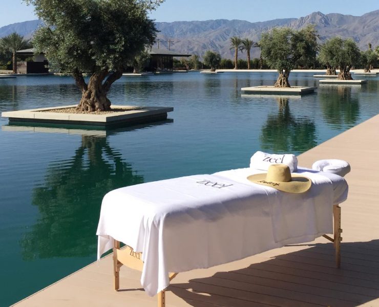 A massage table sitting outdoors for the patient's session.
